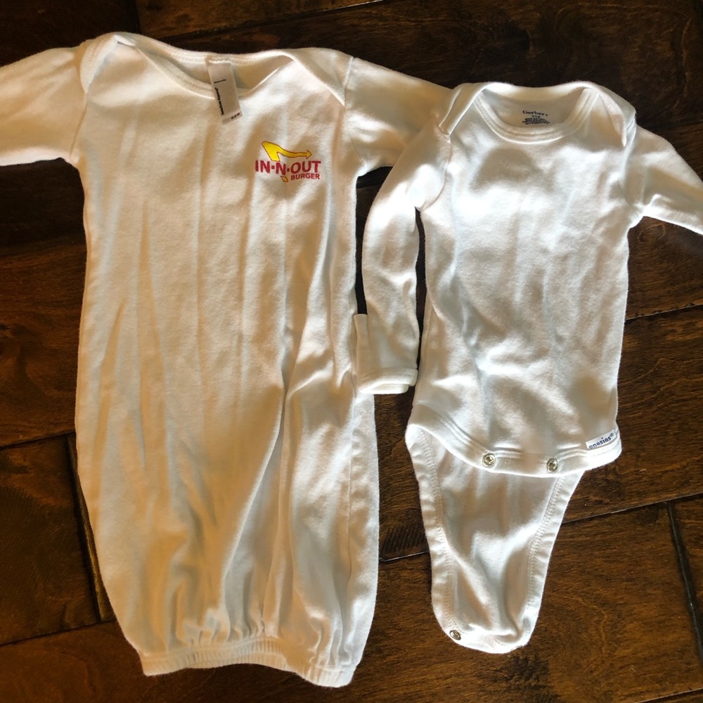 In-n-out and solid white newborn onesies